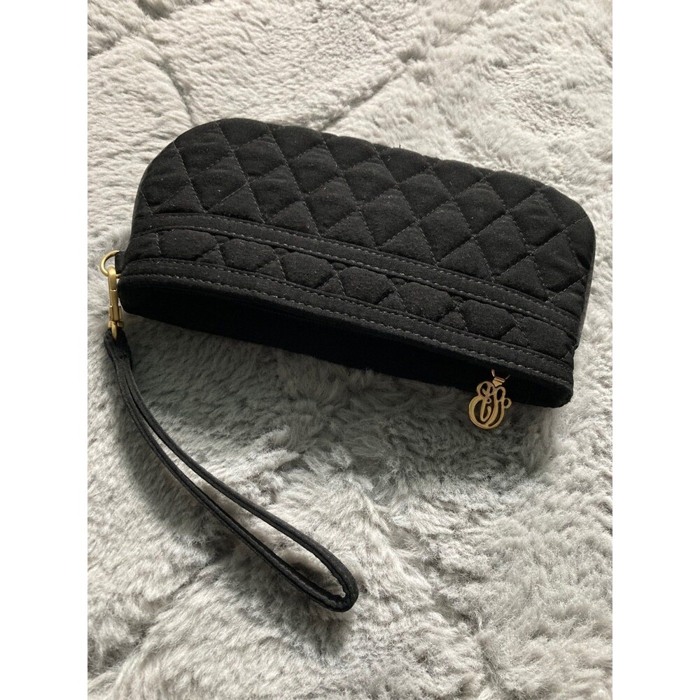Vera Bradley Black Quilted Microfiber Clutch Wristlet Gold Hardware